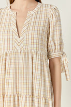 Load image into Gallery viewer, Gingham Tiered Dress with Bow-Tie Sleeves
