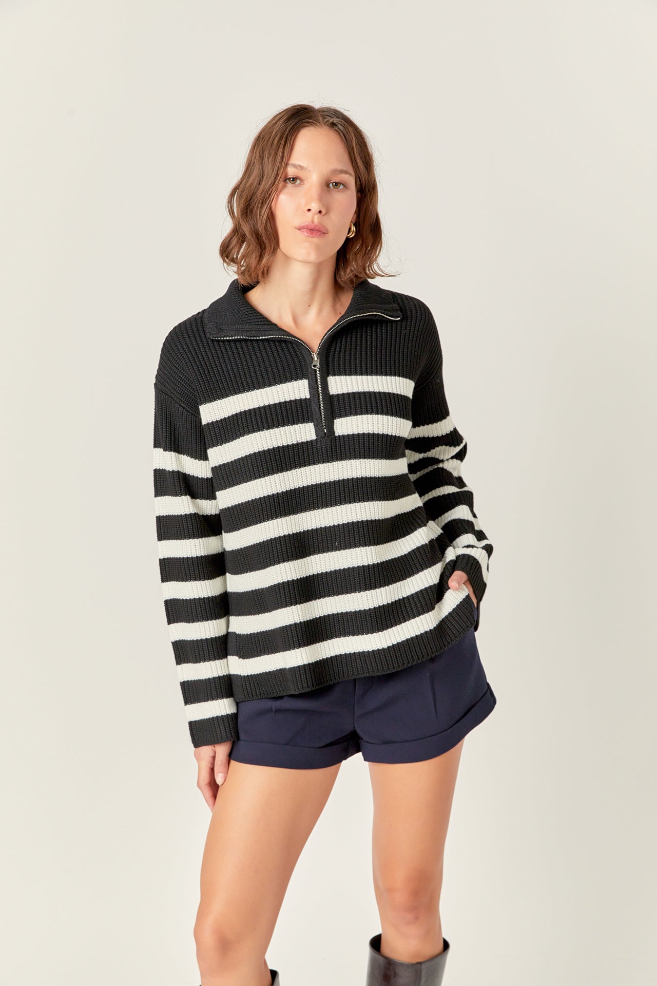 Striped Half-Zip Knitted Sweater – English Factory