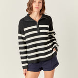 Striped Half-Zip Knitted Sweater