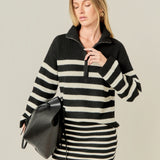 Striped Half-Zip Knitted Sweater