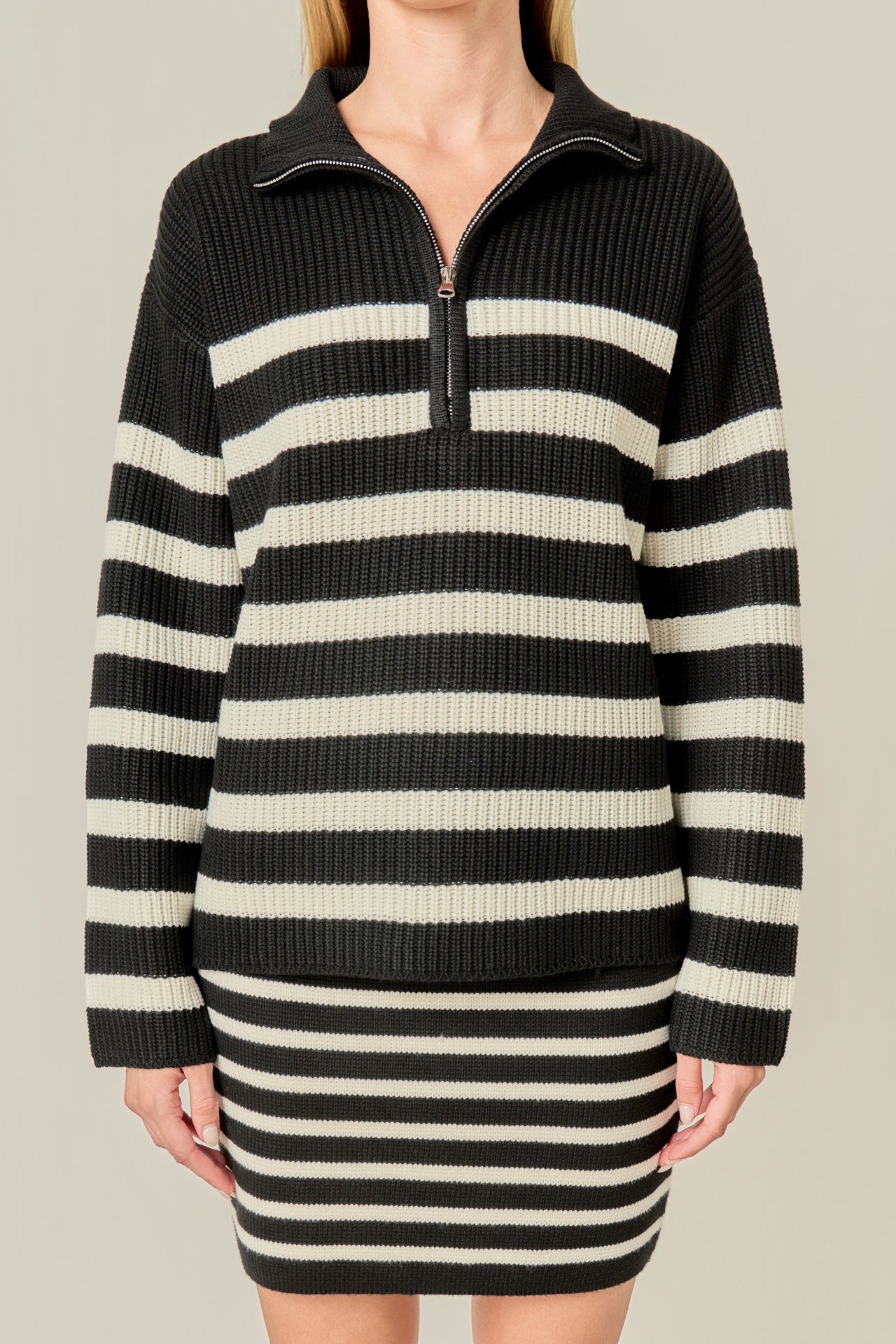 Striped Half-Zip Knitted Sweater – English Factory