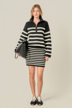 Striped Half-Zip Knitted Sweater