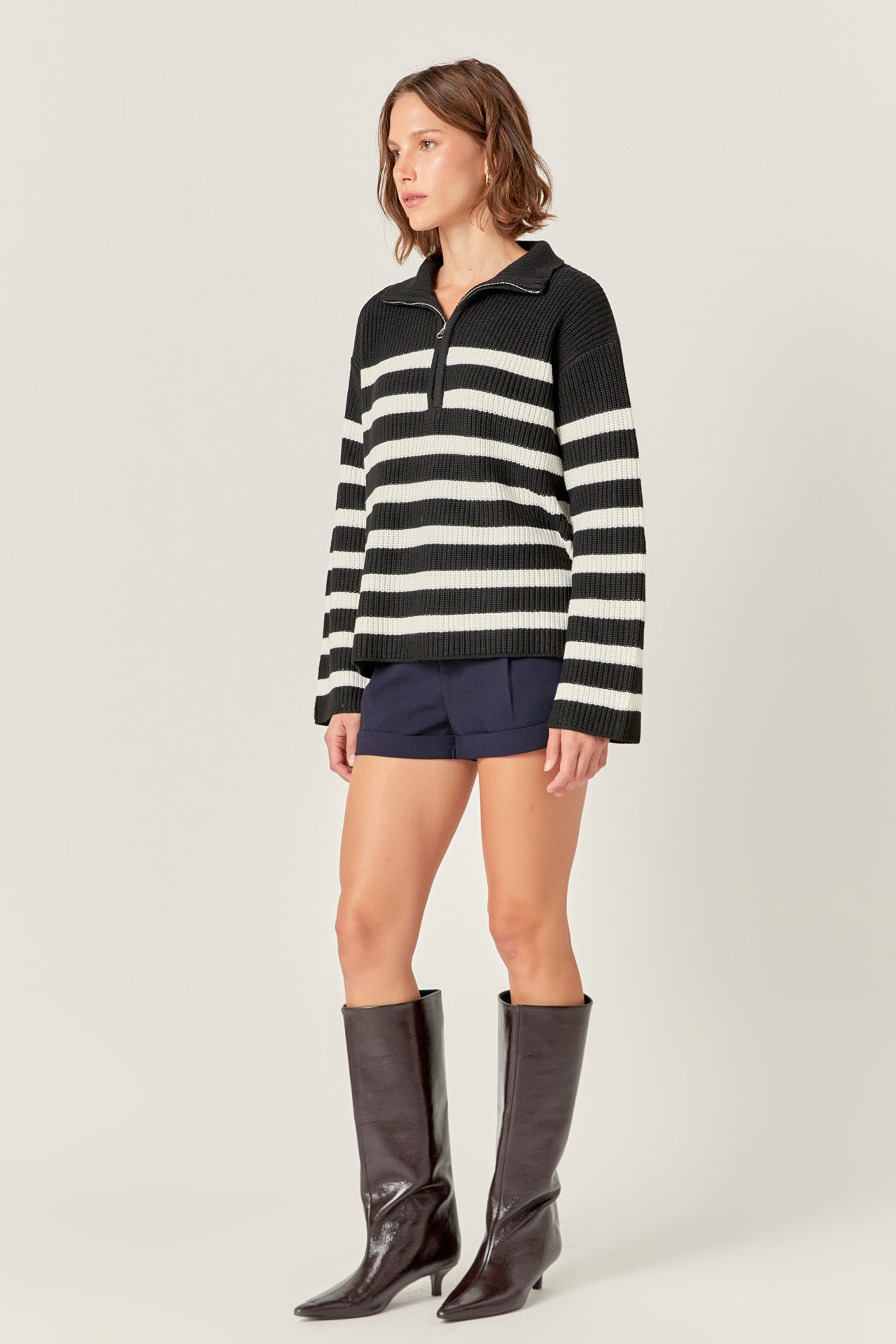 Striped Half-Zip Knitted Sweater – English Factory