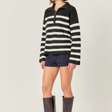 Striped Half-Zip Knitted Sweater