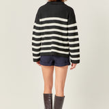 Striped Half-Zip Knitted Sweater