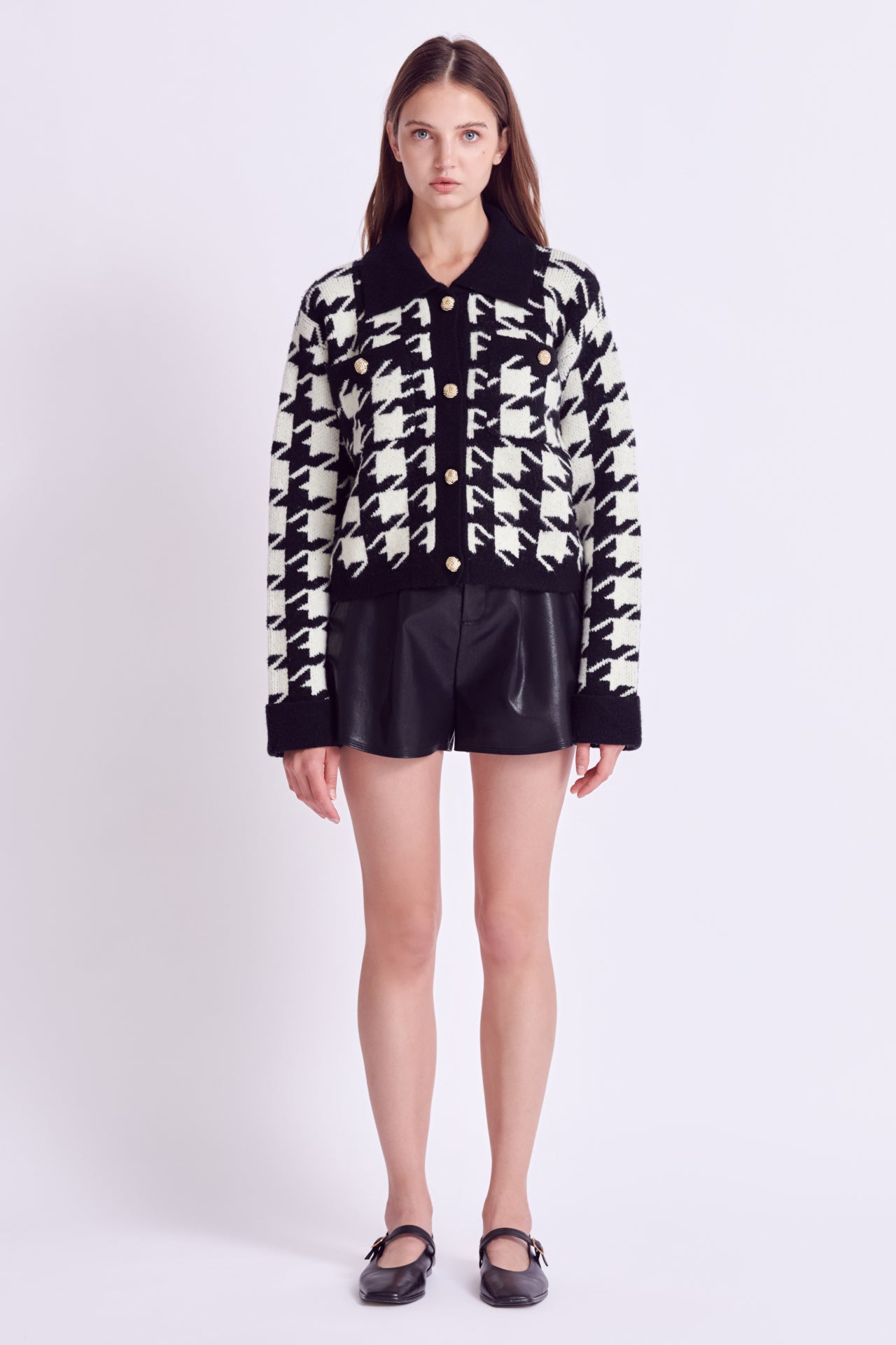 Houndstooth Collared Cardigan