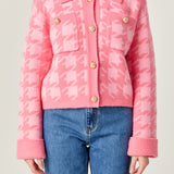 Houndstooth Collared Cardigan
