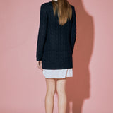 Mixed Media Cable Knit V-Neck Drop Sweater Dress