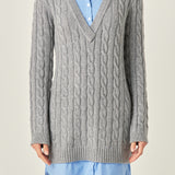 Mixed Media Cable Knit V-Neck Drop Sweater Dress