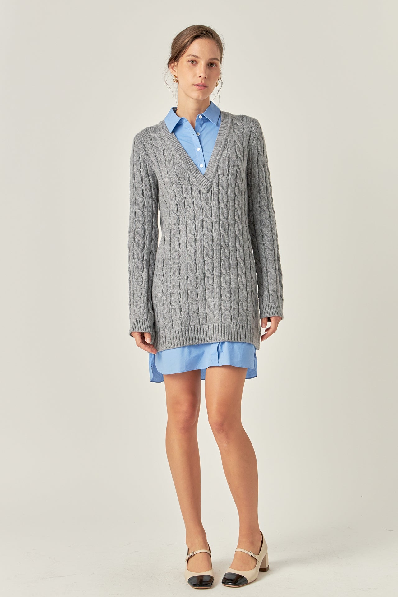 English Factory - Poplin Combo Knit Dress White / S English Factory - Poplin Combo Knit Dress White / S