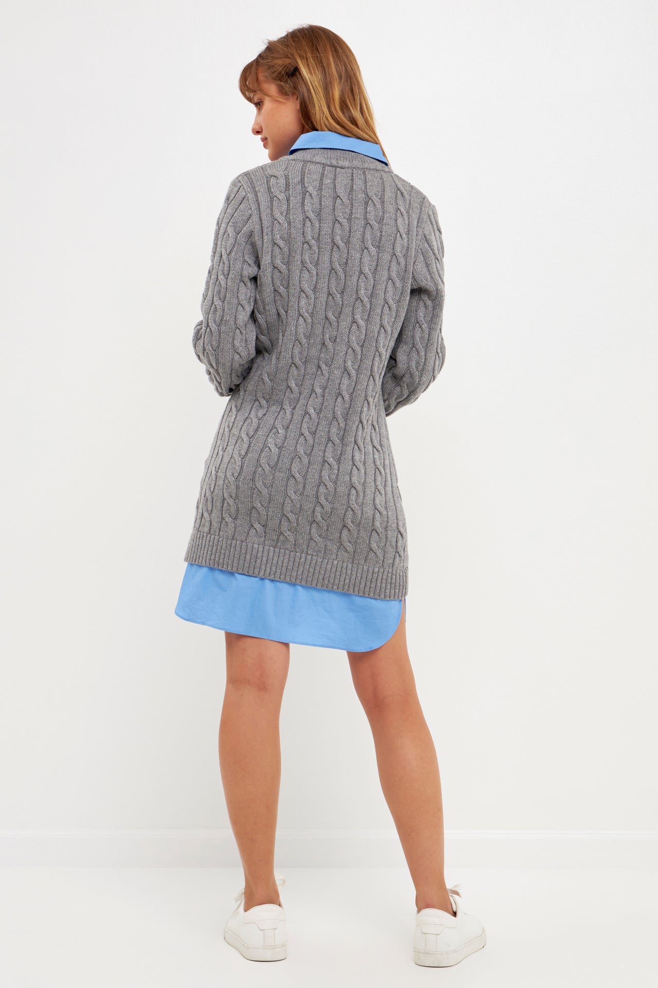 Mixed Media Cable Knit Sweater Dress