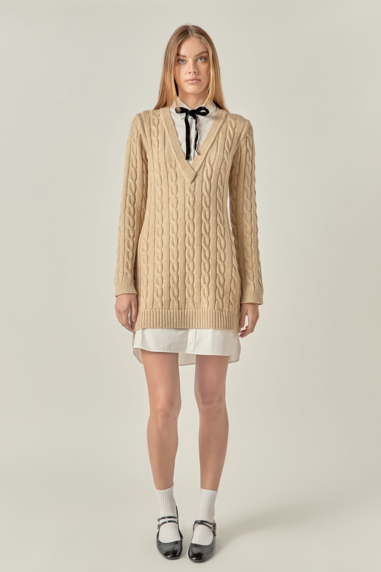 Poplin Combo Knit Mini Dress English Factory Poplin Combo Knit Mini Dress English Factory