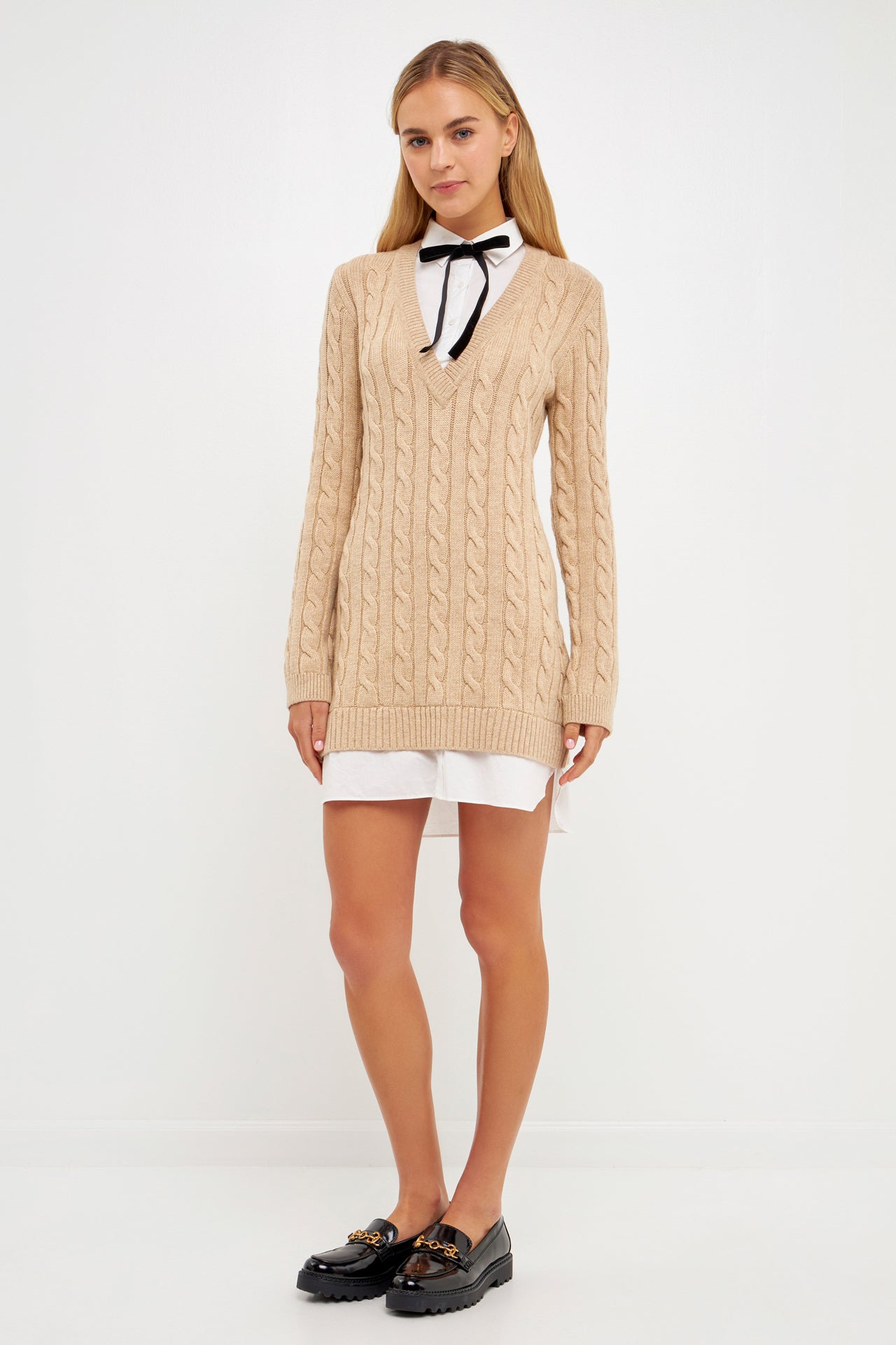 Mixed Media Cable Knit Sweater Dress – English Factory