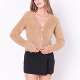 Feathered Plush Heart Buttoned Cardigan