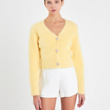 Feathered Plush Heart Buttoned Cardigan