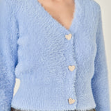 Feathered Plush Heart Buttoned Cropped Cardigan
