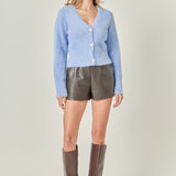 Feathered Plush Heart Buttoned Cropped Cardigan