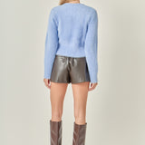 Feathered Plush Heart Buttoned Cropped Cardigan