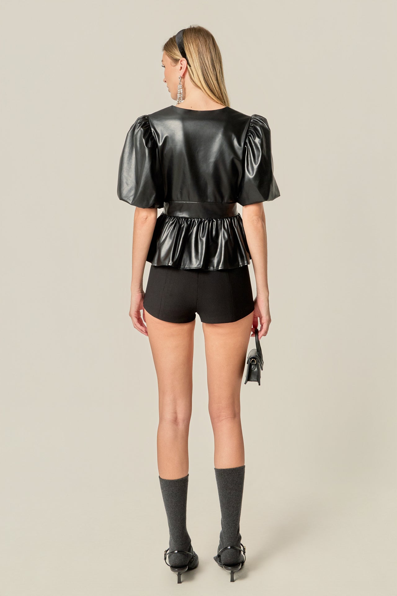 English Factory Women's Leather Peplum Top, Black, XS English Factory Women's Leather Peplum Top, Black, XS
