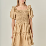 Poplin Smocked Puff Sleeve Mini Dress