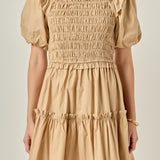 Poplin Smocked Puff Sleeve Mini Dress