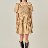 Poplin Smocked Puff Sleeve Mini Dress