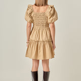 Poplin Smocked Puff Sleeve Mini Dress