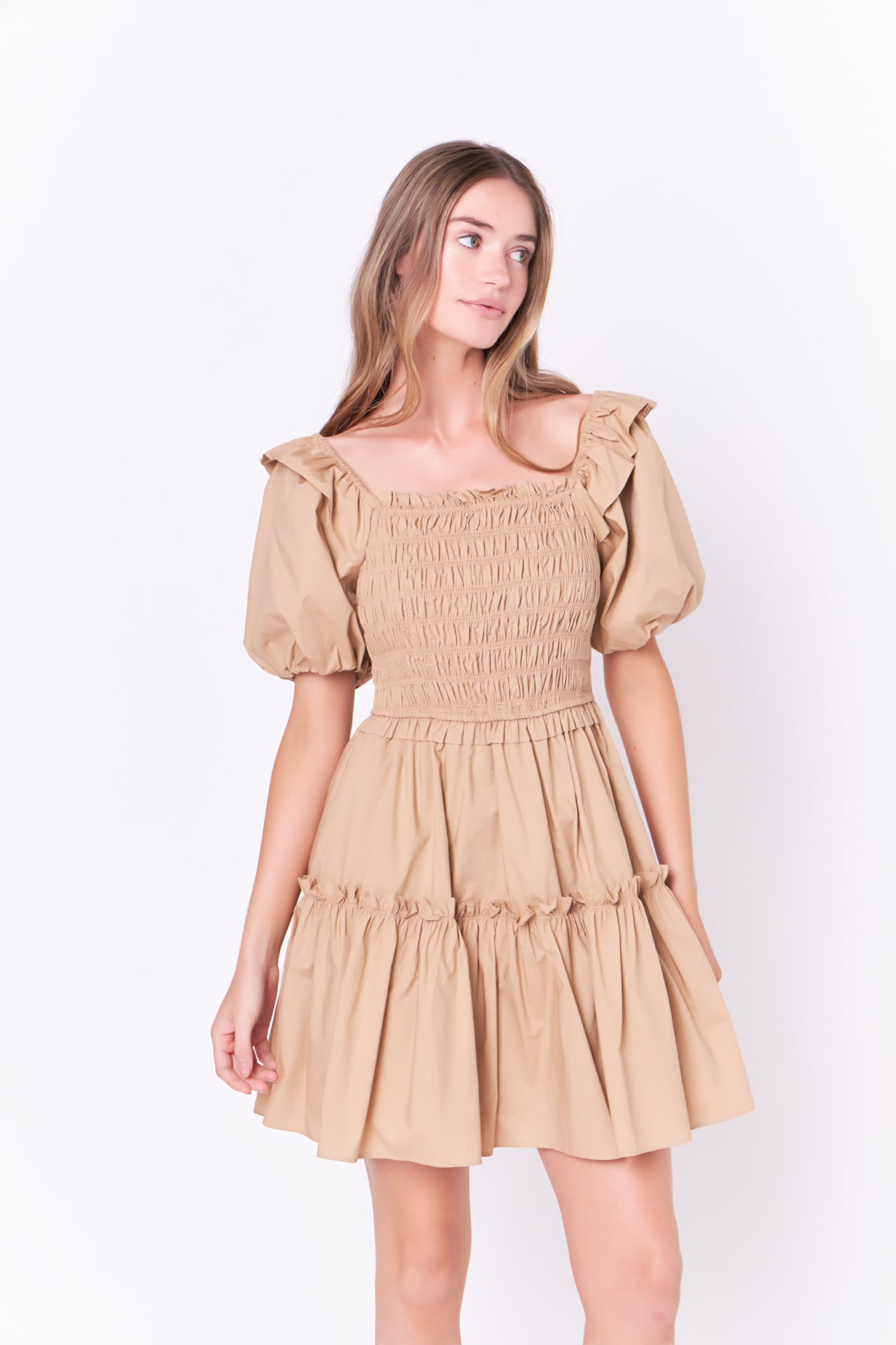 Poplin Smocked Puff Sleeve Mini Dress – English Factory