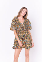 Load image into Gallery viewer, Plunge V Smocked Cotton Floral Mini Dress
