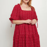 Crinkled Gingham Flounce Dress
