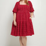 Crinkled Gingham Flounce Dress
