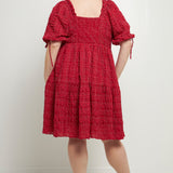 Crinkled Gingham Flounce Dress