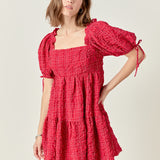 Crinkled Gingham Flounce Dress