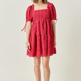 Crinkled Gingham Flounce Dress