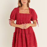 Crinkled Gingham Flounce Dress