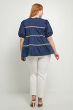 Load image into Gallery viewer, Multi Color Trim Inserted Puff Sleeve Top
