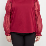 Plus Size Organza Mixed Smocked Detail Long Sleeve Top