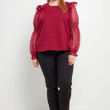 Plus Size Organza Mixed Smocked Detail Long Sleeve Top