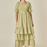 Gingham Striped Multi Tiered Maxi Dress