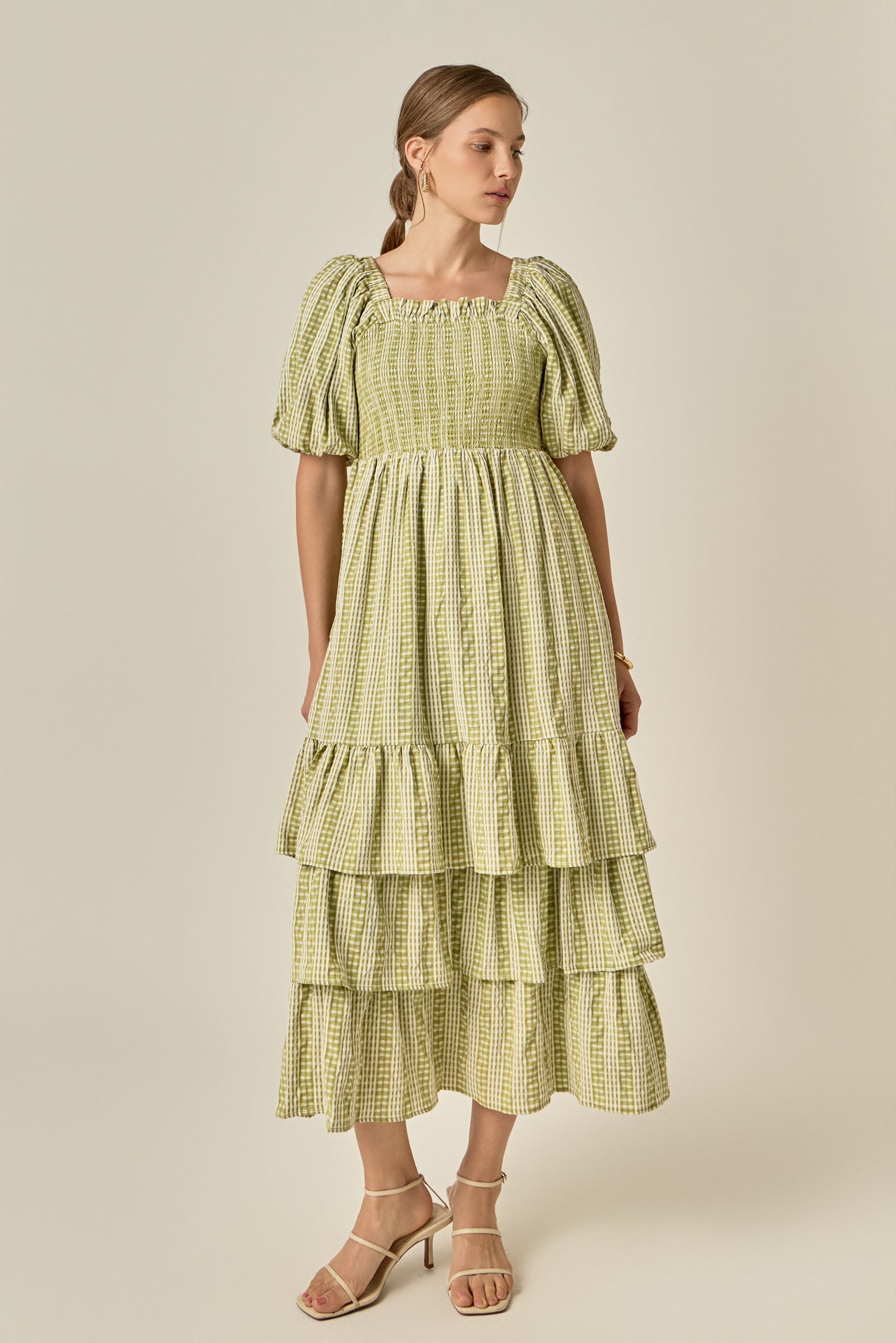 english factory tiered maxi dress English Factory Women's Gridded Organza Tiered Maxi Dress