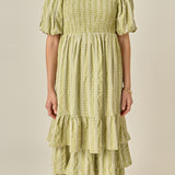 Gingham Striped Multi Tiered Maxi Dress