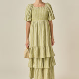 Gingham Striped Multi Tiered Maxi Dress