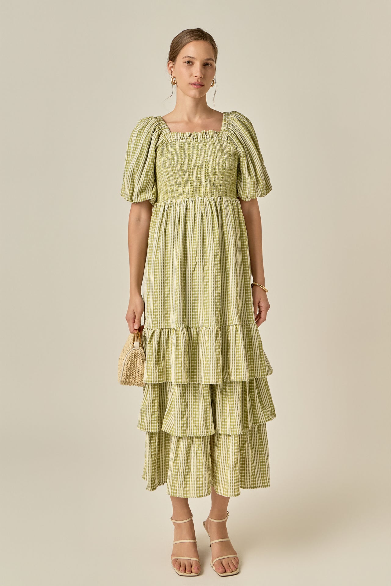 english factory floral smocked midi dress Square Neck English Factory Smocked Stripe Midi Dress Puff Short Sleeve Square Neck Midi Dress English