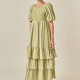 Gingham Striped Multi Tiered Maxi Dress