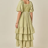 Gingham Striped Multi Tiered Maxi Dress