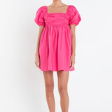 Poplin Ruched Bust Puff Sleeve Mini- Sold Out