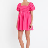 Poplin Ruched Bust Puff Sleeve Mini- Sold Out