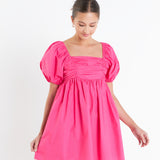 Poplin Ruched Bust Puff Sleeve Mini- Sold Out