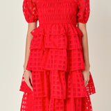 Check Organza Tiered Midi Dress
