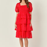 Check Organza Tiered Midi Dress